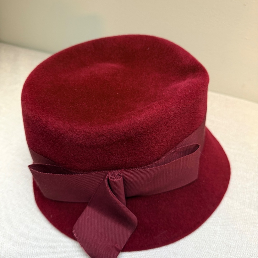 Vintage Peachbloom Velour Red Bucket Hat With Gross Grain Ribbon - Picture 9 of 9